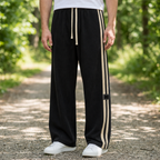 Men's Wide-Leg Corduroy Pants – Side Stripe Drawstring Trousers