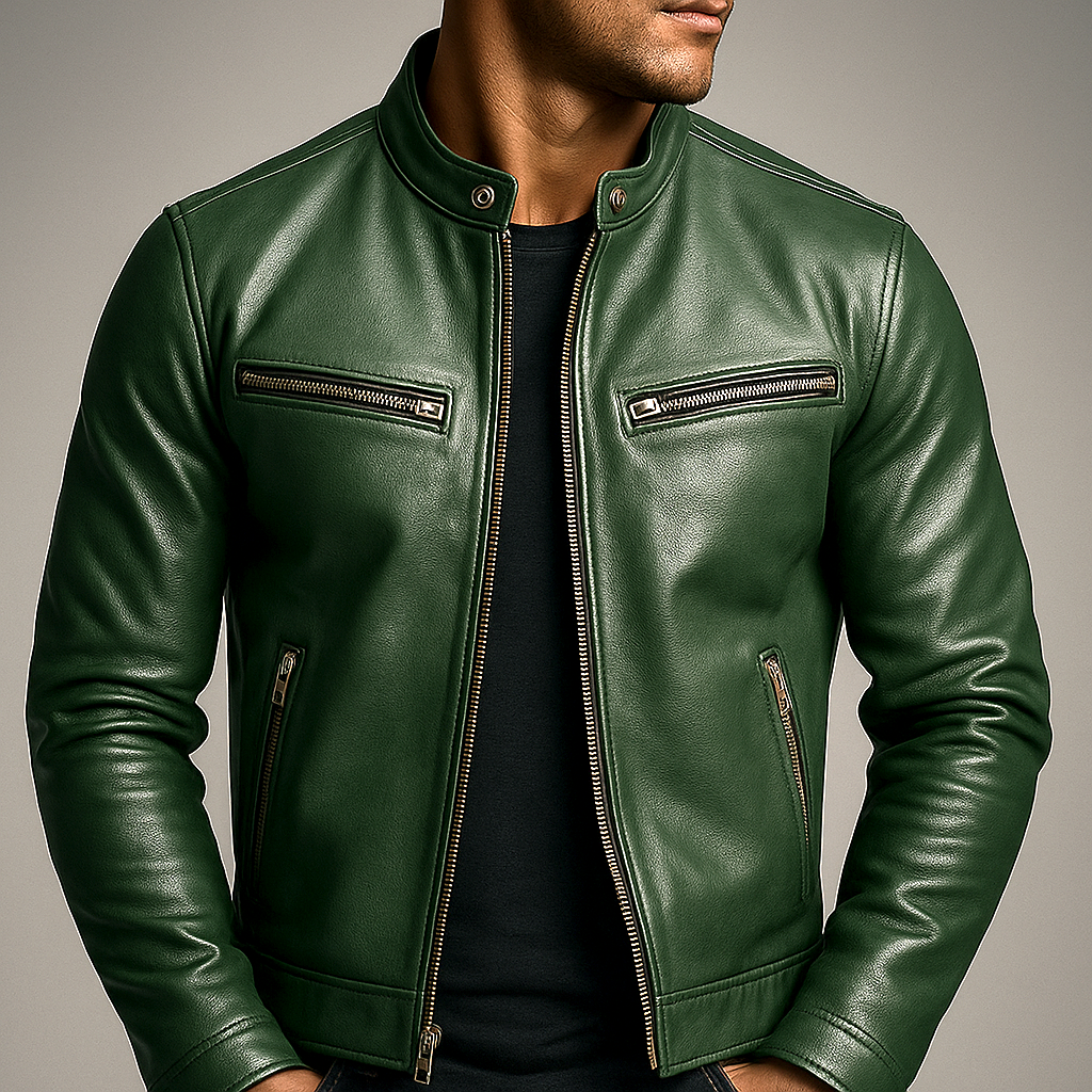 Men's Vintage-Look Biker Jacket – Classic Four-Pocket Moto Jacket