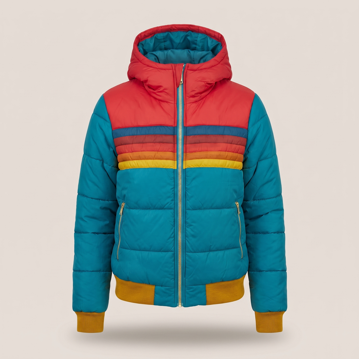 Amber | Women Hooded Color Block Puffer Jacket