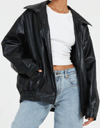 Women's Oversized Bomber Jacket – Leather-Look Boxy Fit