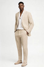 Men's Linen Blend Two-Piece Suit – Tailored Blazer & Trousers