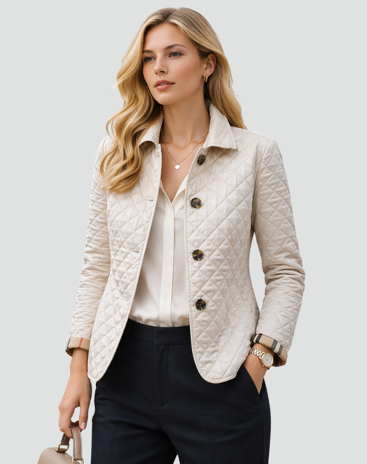 Women's Diamond Quilted Jacket – Lightweight Button-Front Mid-Season Coat