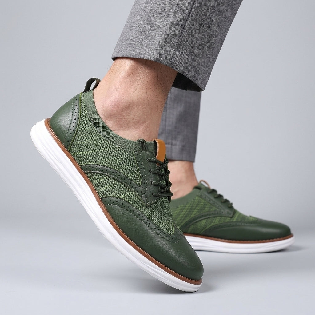 Men's Brogue Hybrid Sneakers – Wingtip Knit Lace-Up Casual Shoes