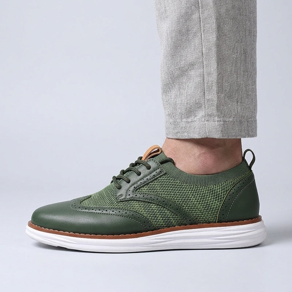 Men's Brogue Hybrid Sneakers – Wingtip Knit Lace-Up Casual Shoes