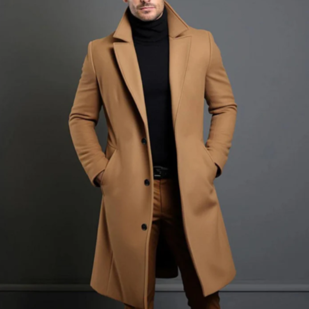 Men's Minimal Longline Overcoat – Classic Tailored Business Coat
