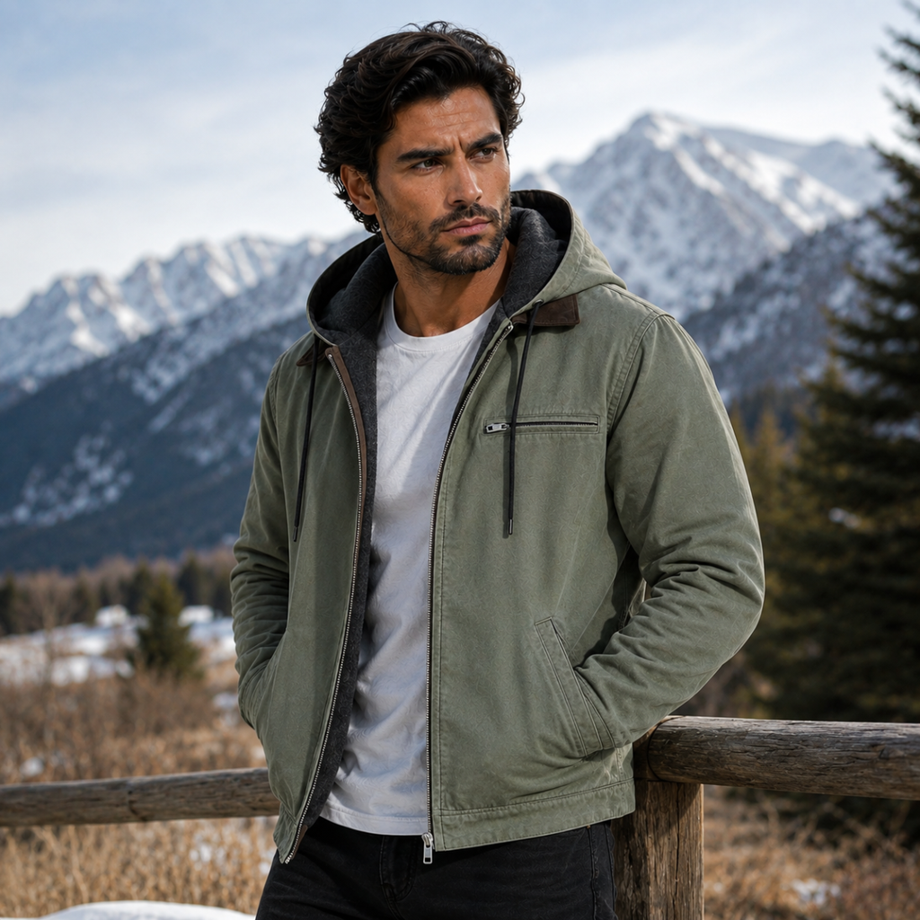 Men's Fleece Lined Hooded Winter Jacket – Full Zip Warm Outerwear