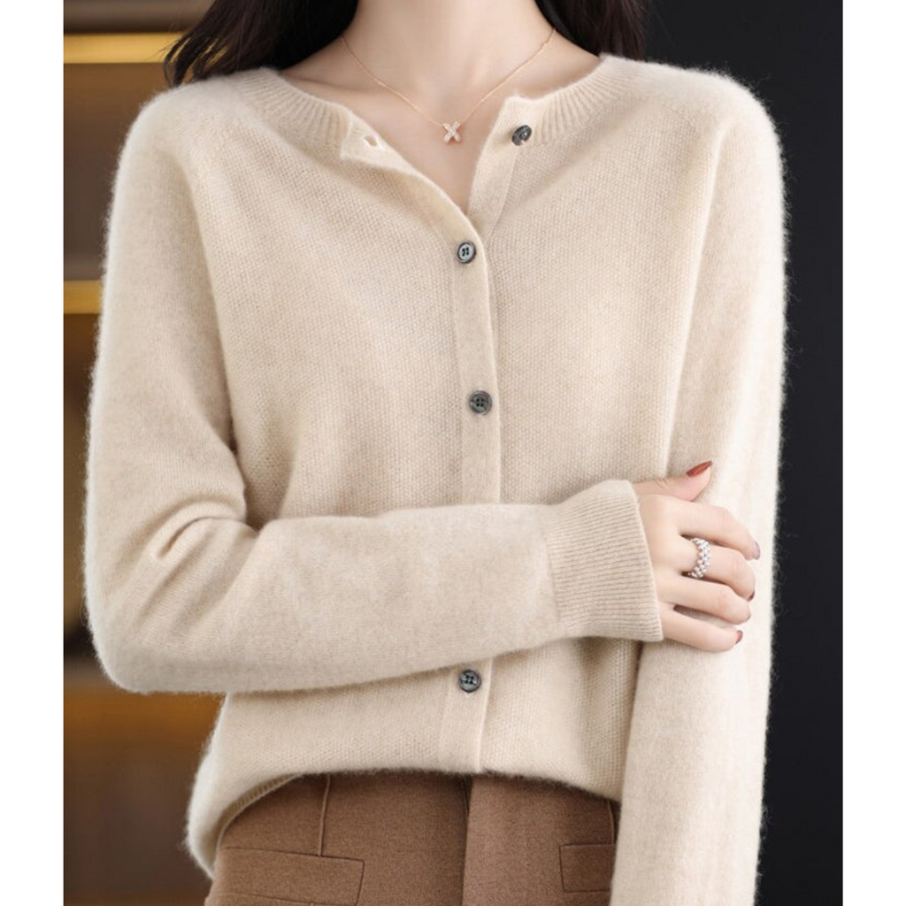 Women's Soft Knit Crew Neck Cardigan – Elegant Button Winter Sweater