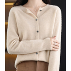 Women's Soft Knit Crew Neck Cardigan – Elegant Button Winter Sweater