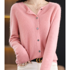 Women's Soft Knit Crew Neck Cardigan – Elegant Button Winter Sweater