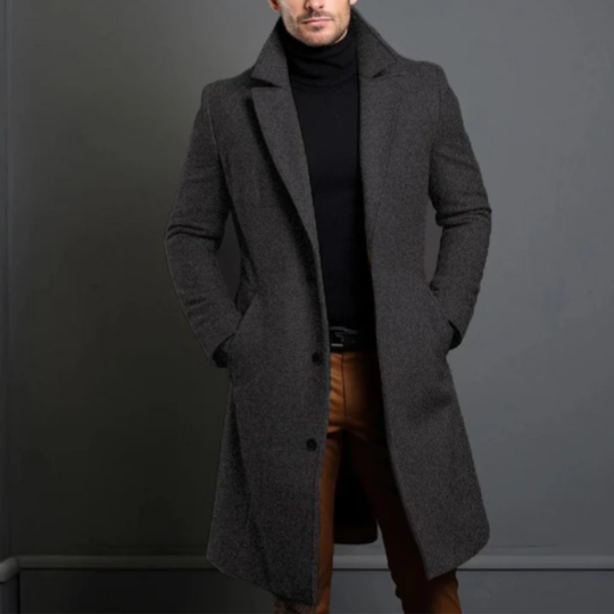 Men's Minimal Longline Overcoat – Classic Tailored Business Coat