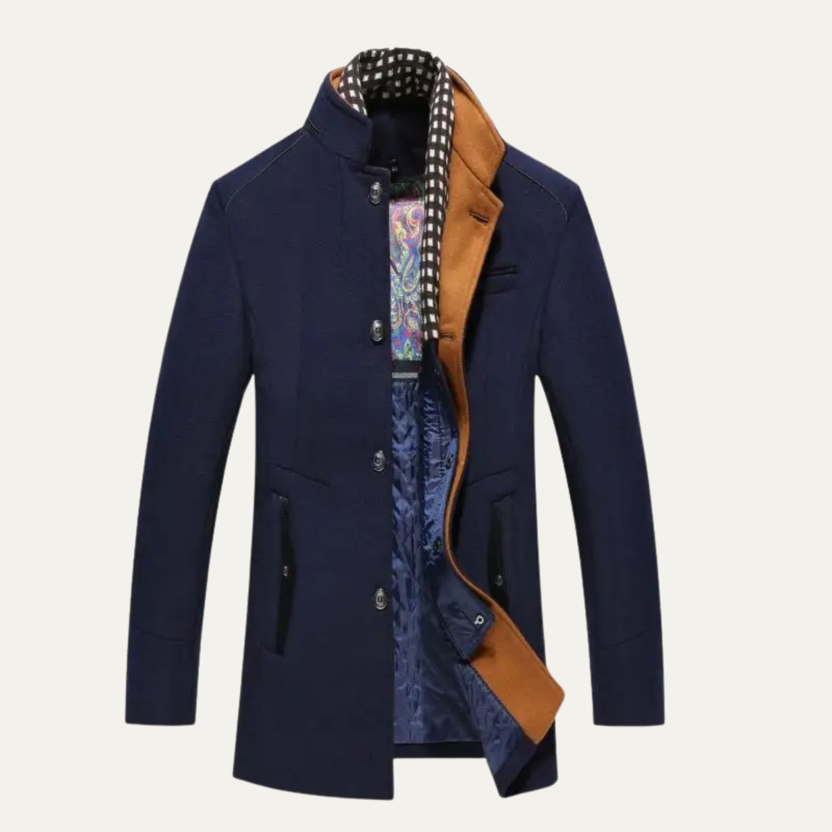 Men's Stand Collar Trench Coat – Smart Casual Wool Blend Overcoat
