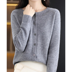 Women's Soft Knit Crew Neck Cardigan – Elegant Button Winter Sweater