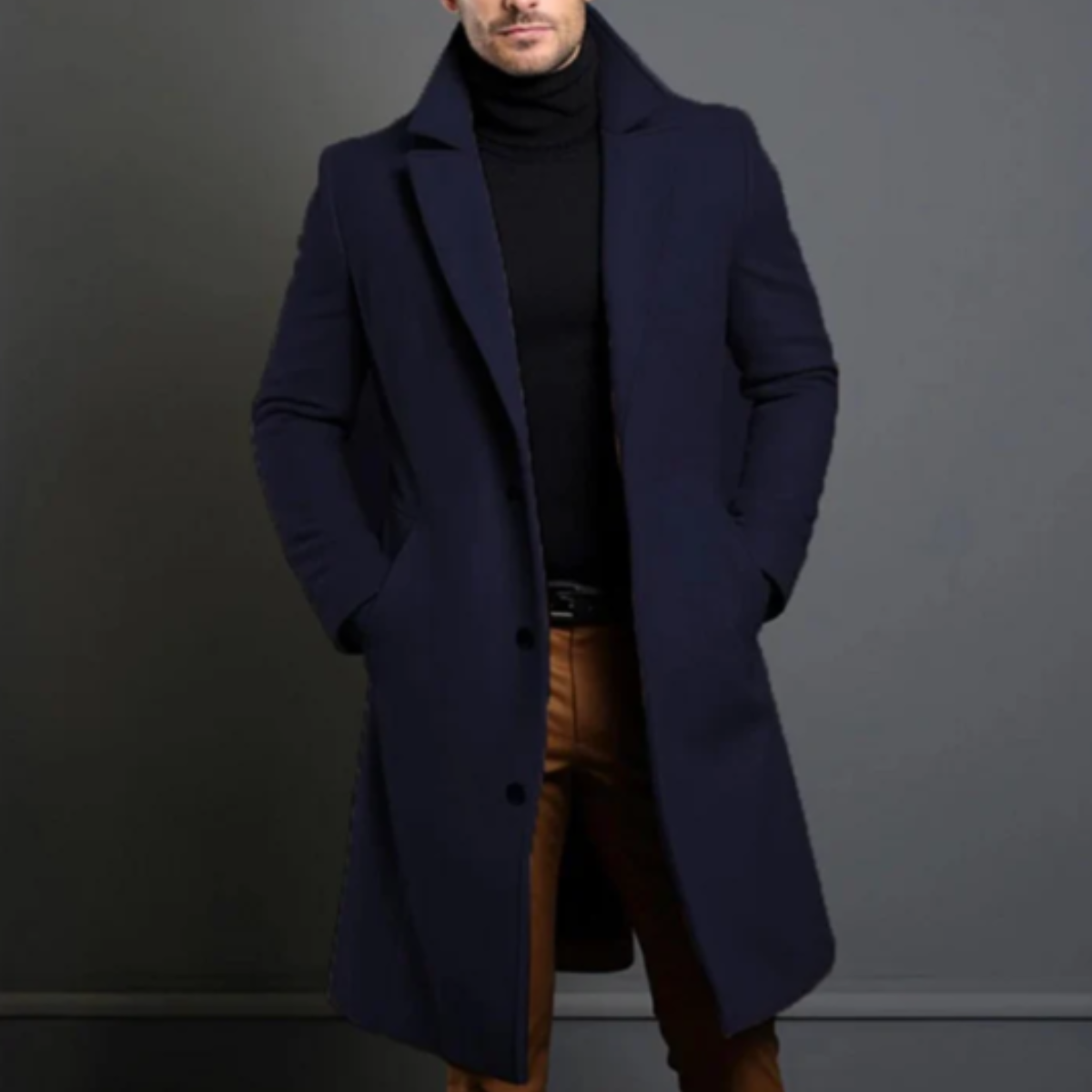 Men's Minimal Longline Overcoat – Classic Tailored Business Coat