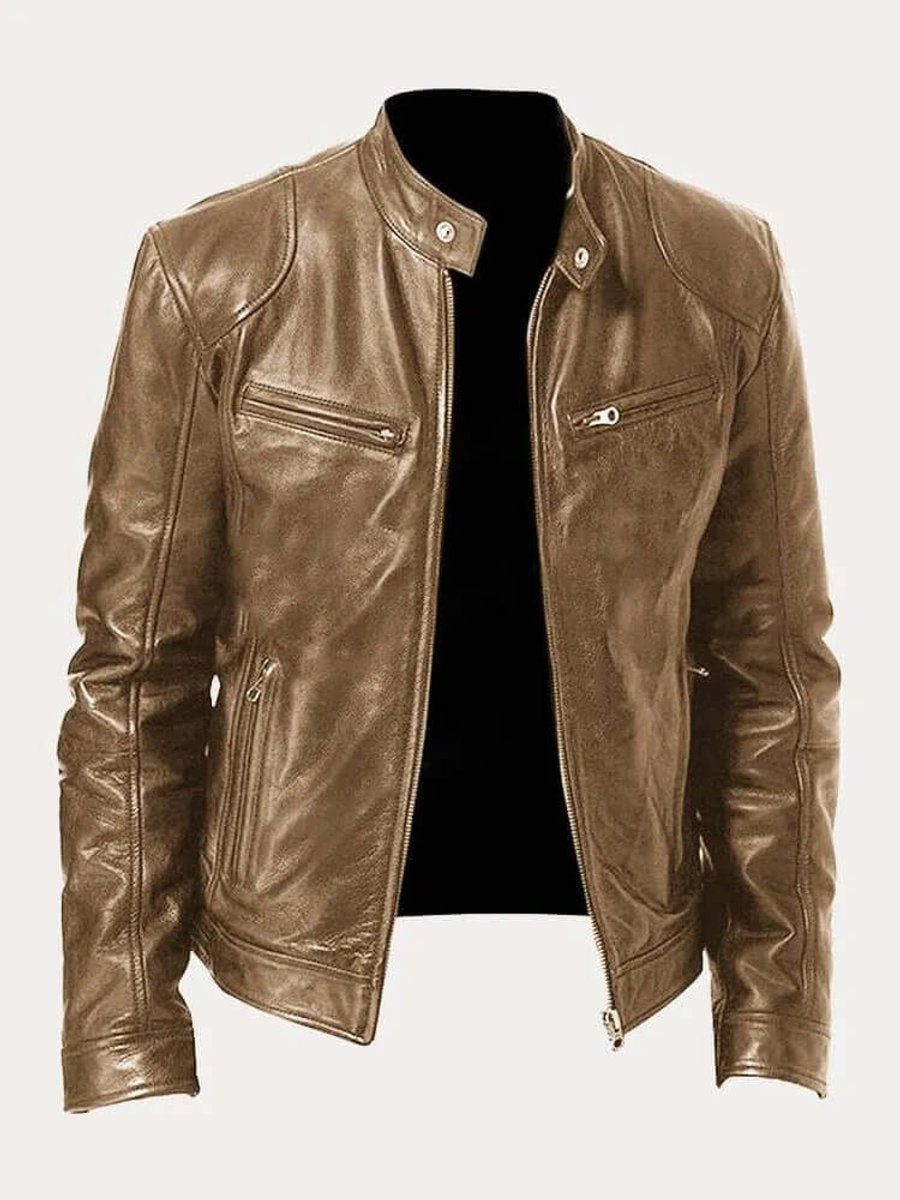 Marcus | Men Stand Collar Faux Leather Moto Jacket