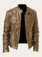 Marcus | Men Stand Collar Faux Leather Moto Jacket