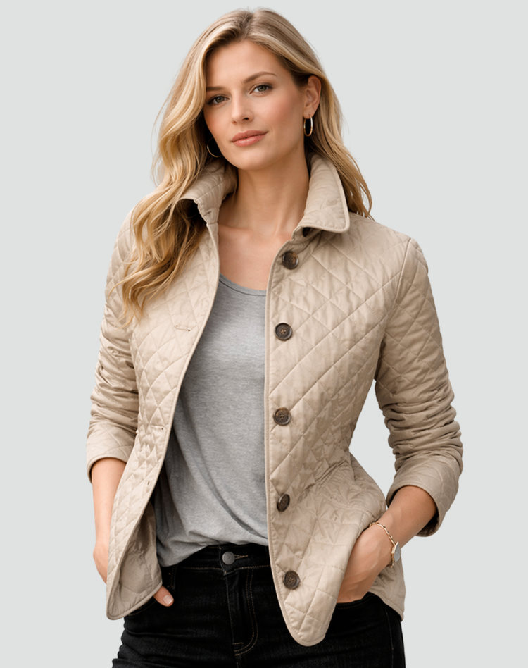 Women's Diamond Quilted Jacket – Lightweight Button-Front Mid-Season Coat