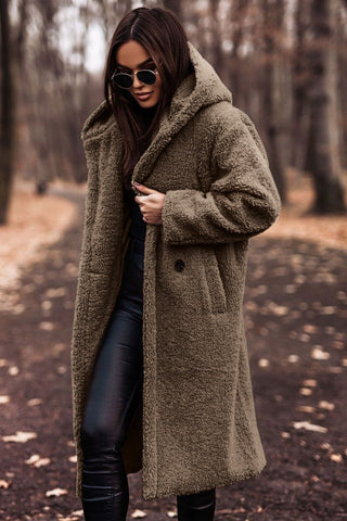 Women's Faux Fur Hooded Coat – Plush Longline Winter Jacket