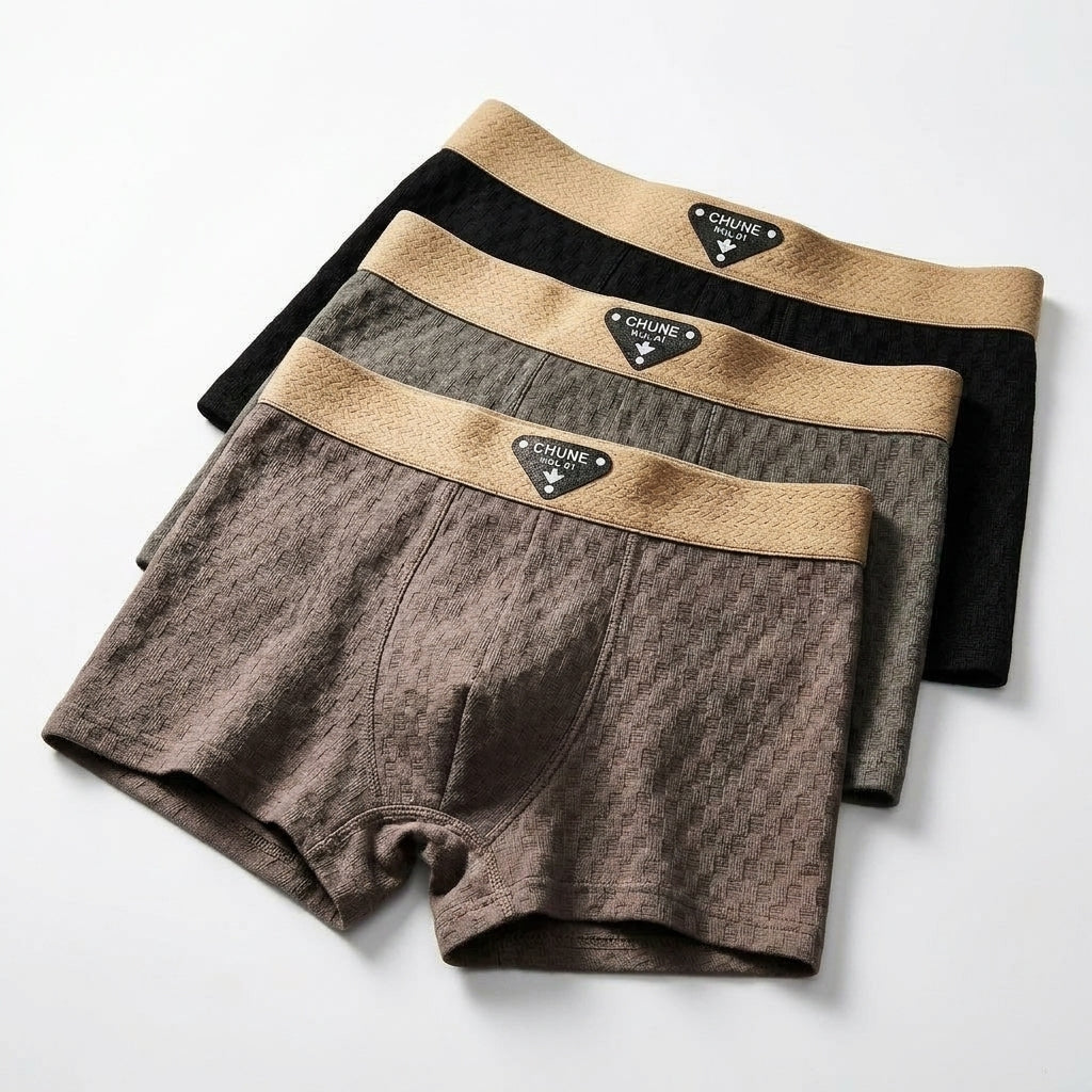 Men's Organic Cotton Boxer Briefs 3-Pack – Breathable Waffle Knit Underwear