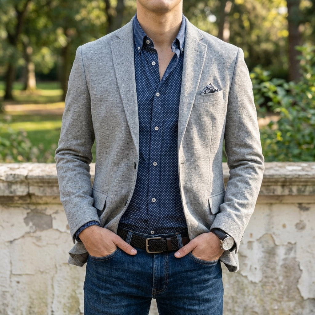 Men's Slim Fit Notch Lapel Blazer – Single-Breasted Textured Sport Coat