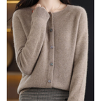 Women's Soft Knit Crew Neck Cardigan – Elegant Button Winter Sweater