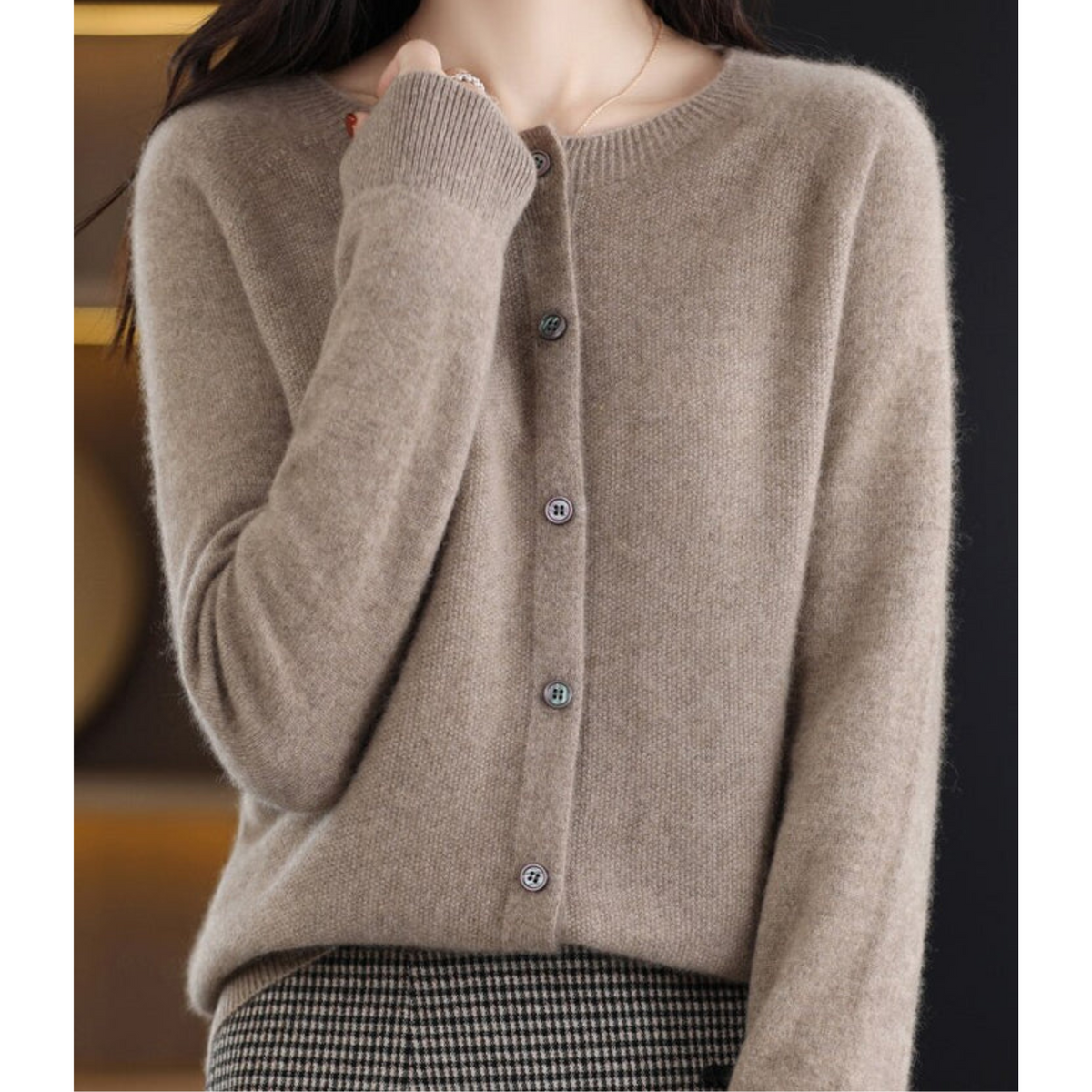 Women's Soft Knit Crew Neck Cardigan – Elegant Button Winter Sweater