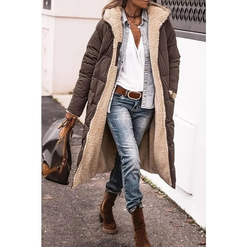 Women's Longline Quilted Puffer Coat – Sherpa Lined Winter Jacket