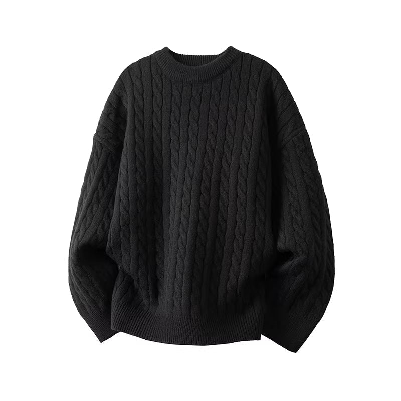Men's Cable Knit Crew Neck Sweater – Loose Fit Long Sleeve Pullover