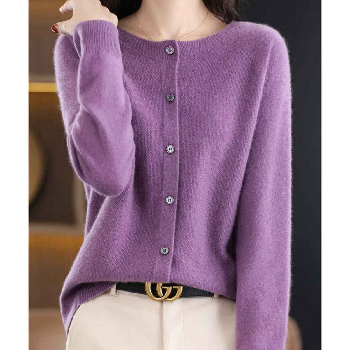 Women's Soft Knit Crew Neck Cardigan – Elegant Button Winter Sweater