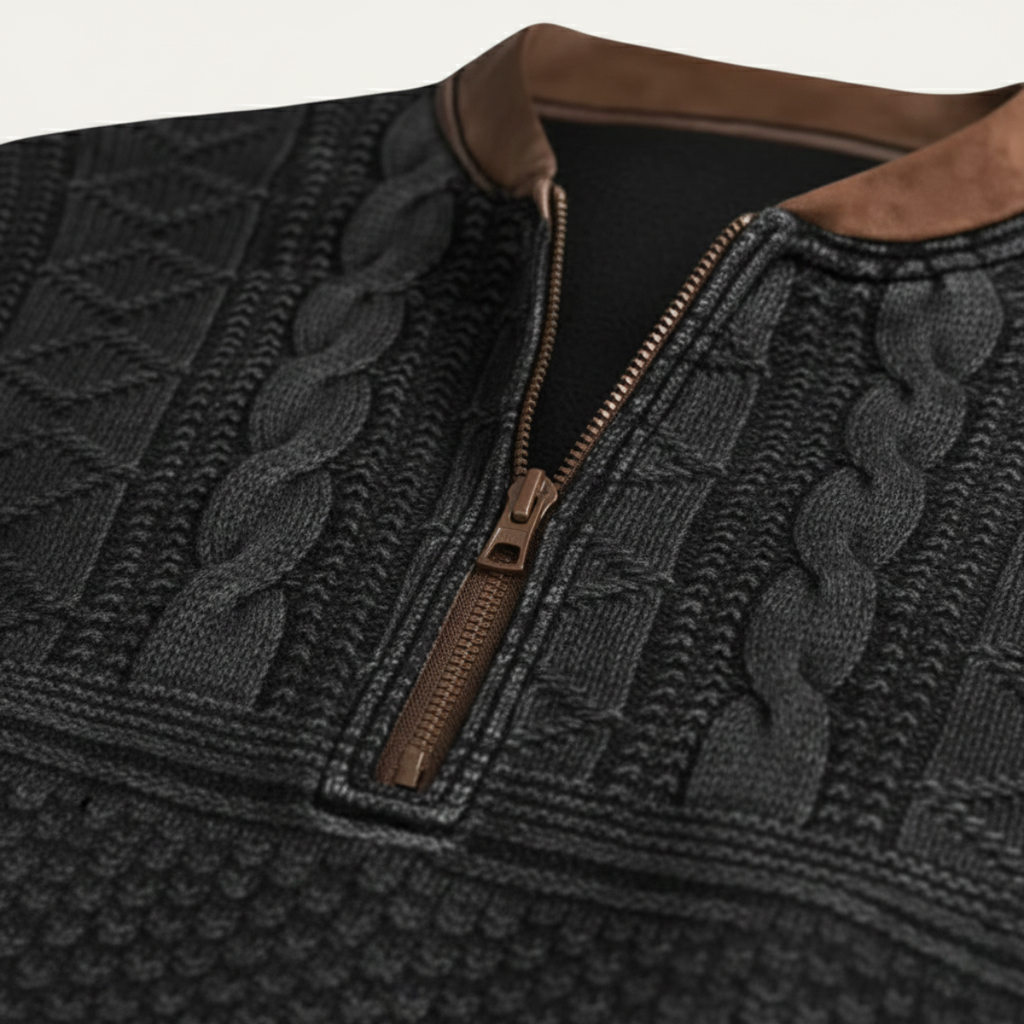 Men's Patterned Half-Zip Sweater – Knit Pullover with Elbow Patches
