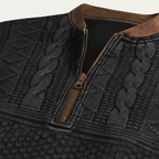 Men's Patterned Half-Zip Sweater – Knit Pullover with Elbow Patches