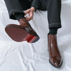 Men's Faux Leather Chelsea Boots – Slip-On Ankle Boots with Red Sole