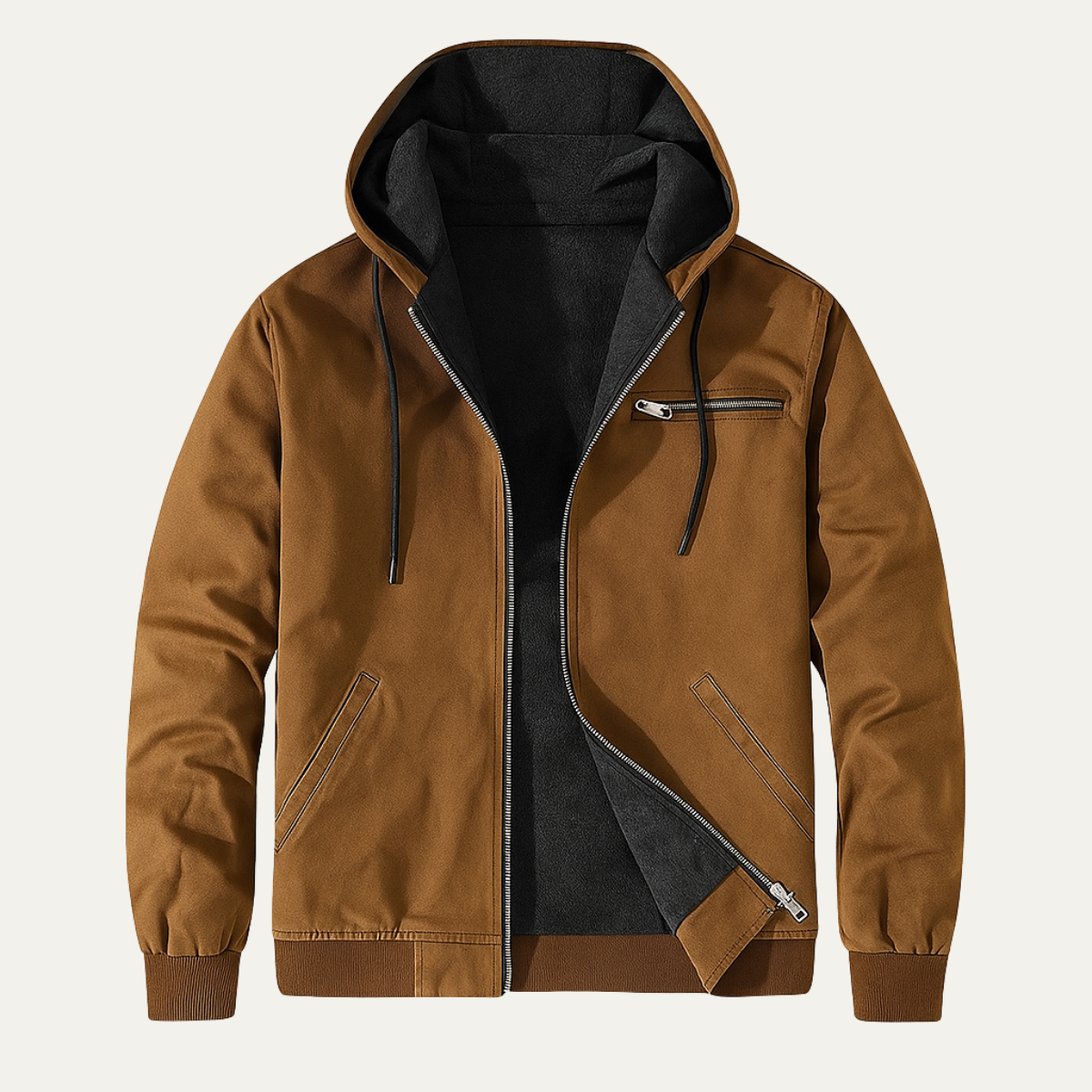 Men's Fleece Lined Hooded Winter Jacket – Full Zip Warm Outerwear