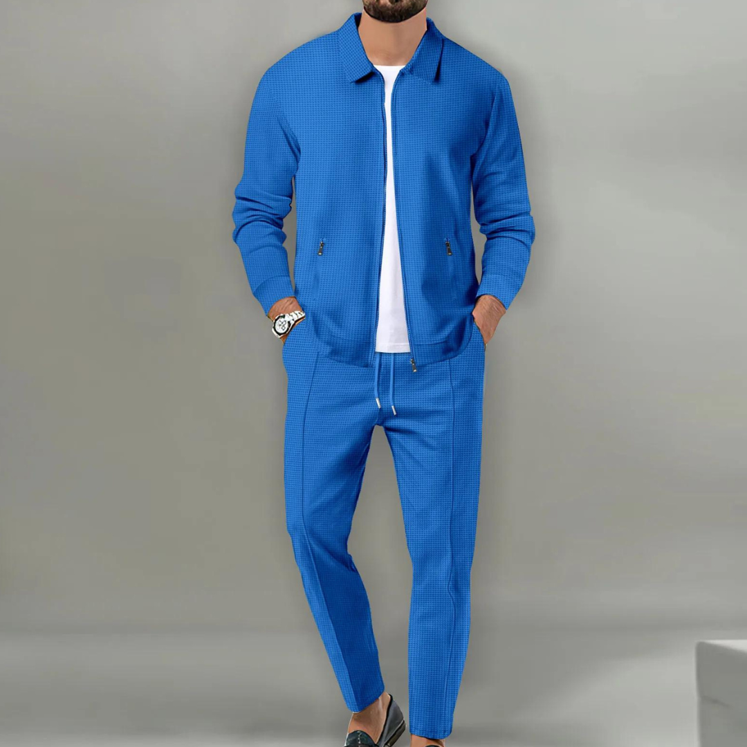 Men's Beige Knit Cardigan and [Shorts/Pants] Set – 2-Piece Matching Casual Outfit