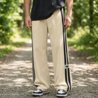 Men's Wide-Leg Corduroy Pants – Side Stripe Drawstring Trousers