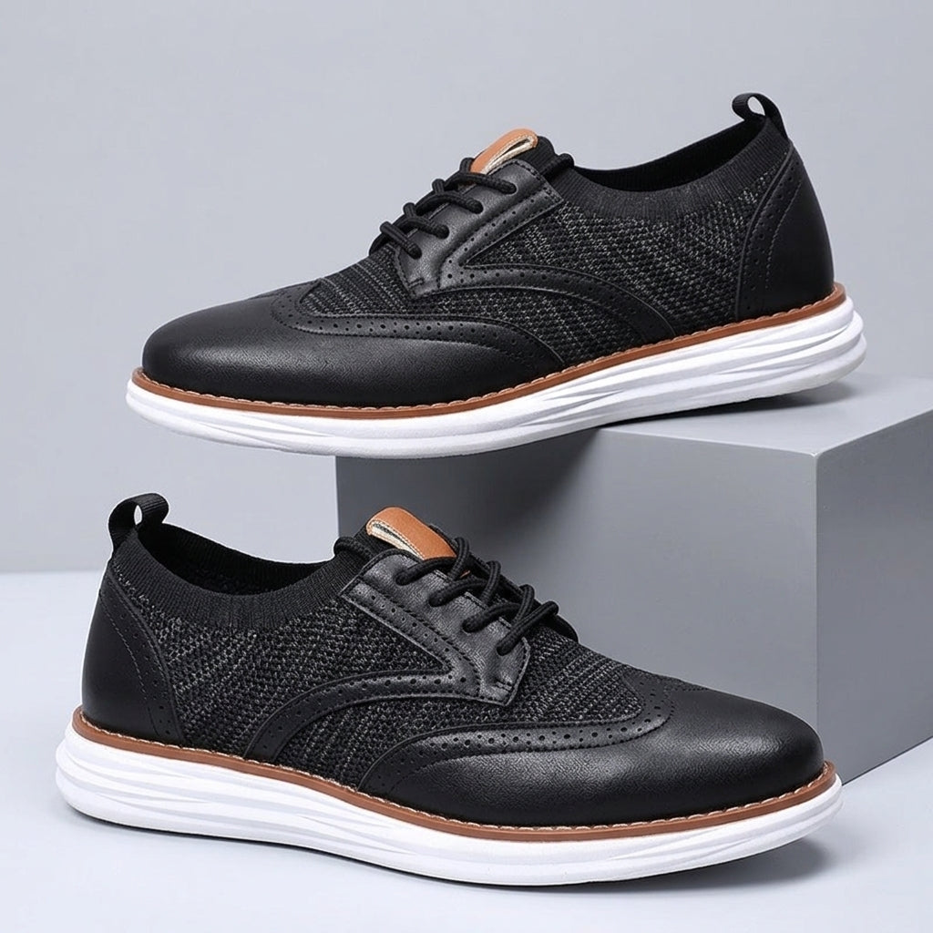 Men's Brogue Hybrid Sneakers – Wingtip Knit Lace-Up Casual Shoes