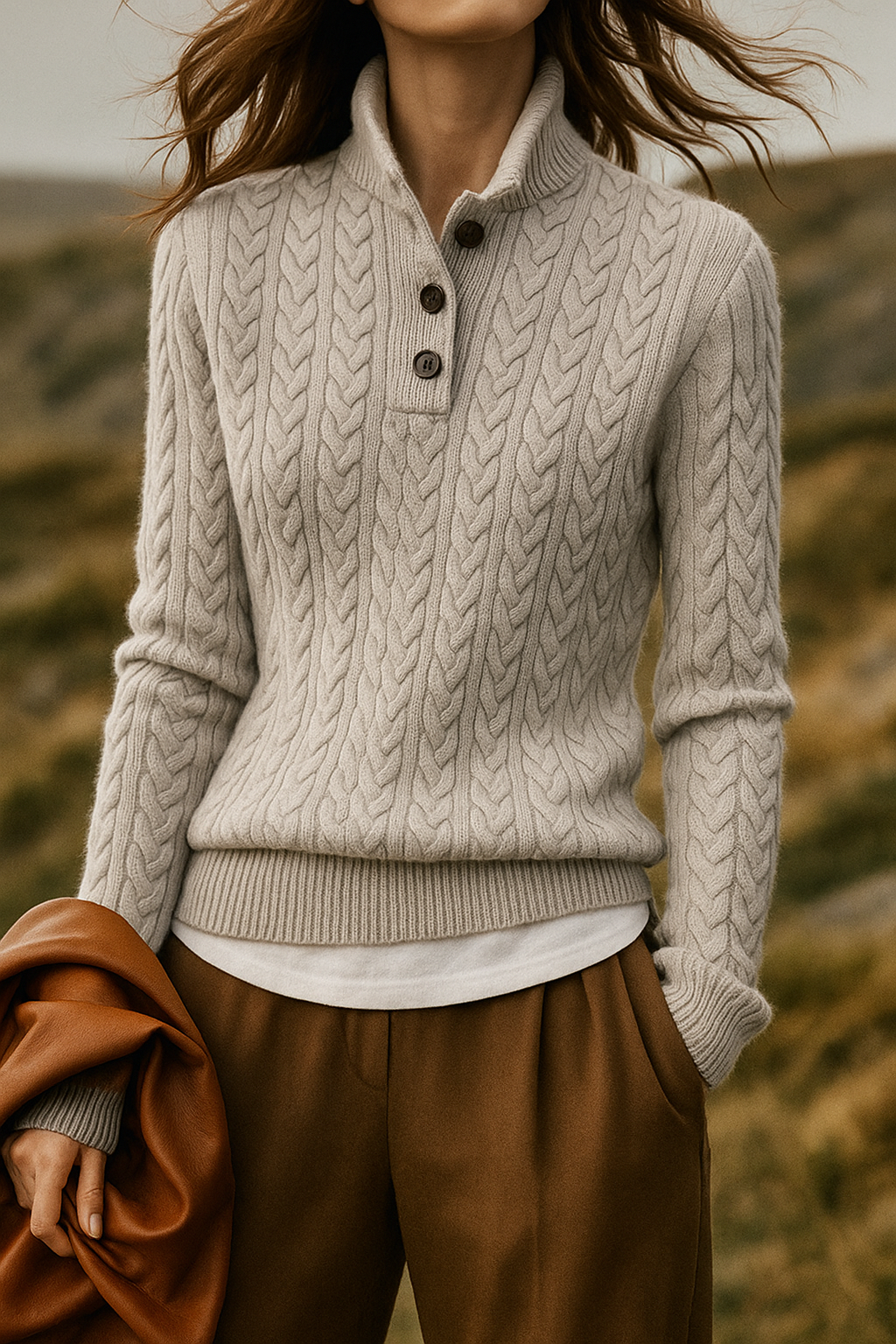 Owen | Men Cable Knit Button Collar Sweater