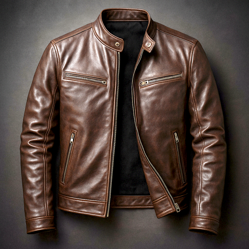 Men's Vintage-Look Biker Jacket – Classic Four-Pocket Moto Jacket