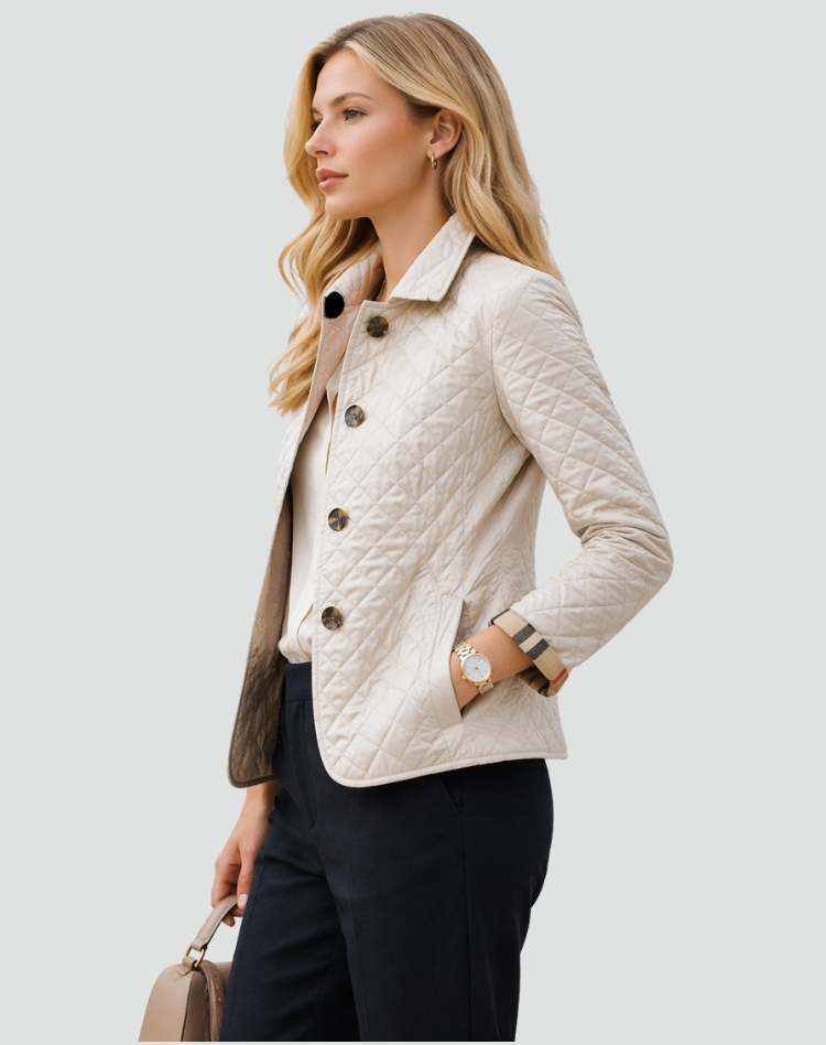 Women's Diamond Quilted Jacket – Lightweight Button-Front Mid-Season Coat