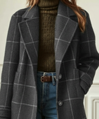 Women's Retro Check Tweed Coat – Wool Blend Lapel Collar Overcoat