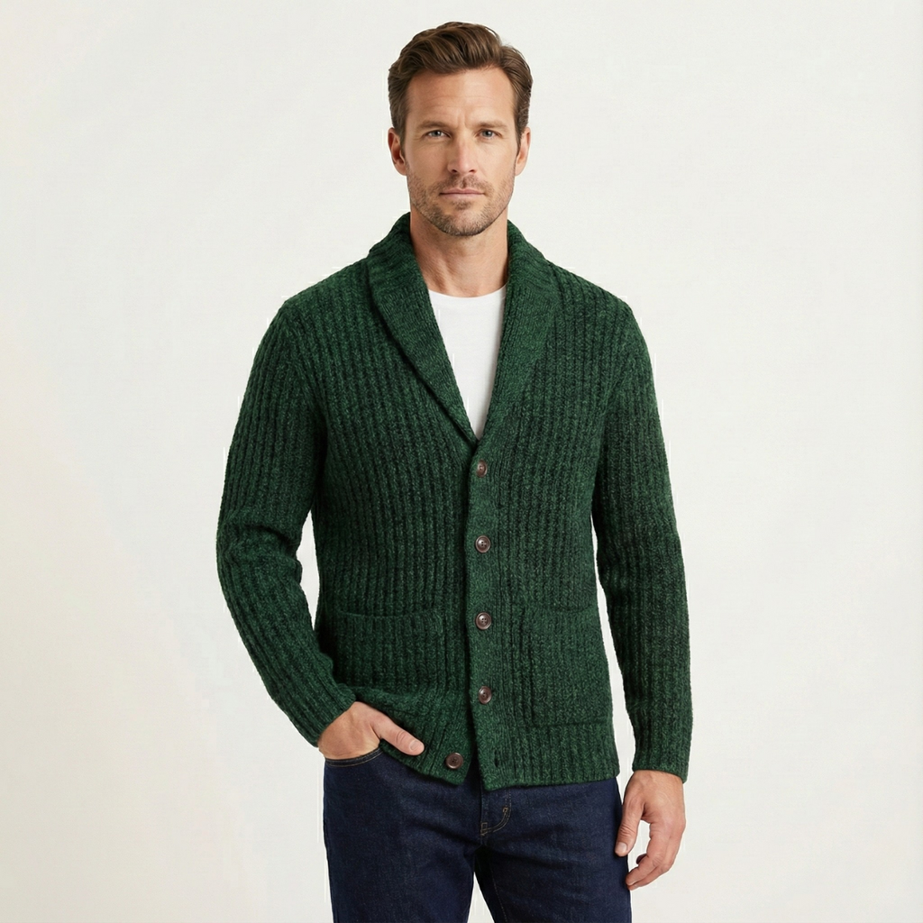 Men's Chunky Shawl Collar Cardigan – Heavy Cable Knit Button Sweater