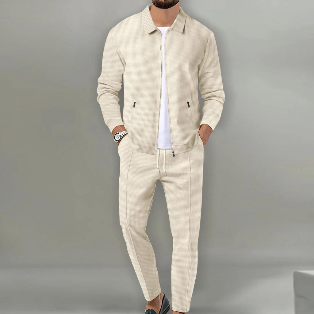 Men's Beige Knit Cardigan and [Shorts/Pants] Set – 2-Piece Matching Casual Outfit