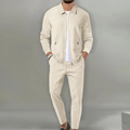 Men's Beige Knit Cardigan and [Shorts/Pants] Set – 2-Piece Matching Casual Outfit