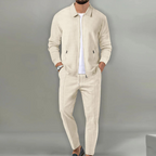 Men's Beige Knit Cardigan and [Shorts/Pants] Set – 2-Piece Matching Casual Outfit