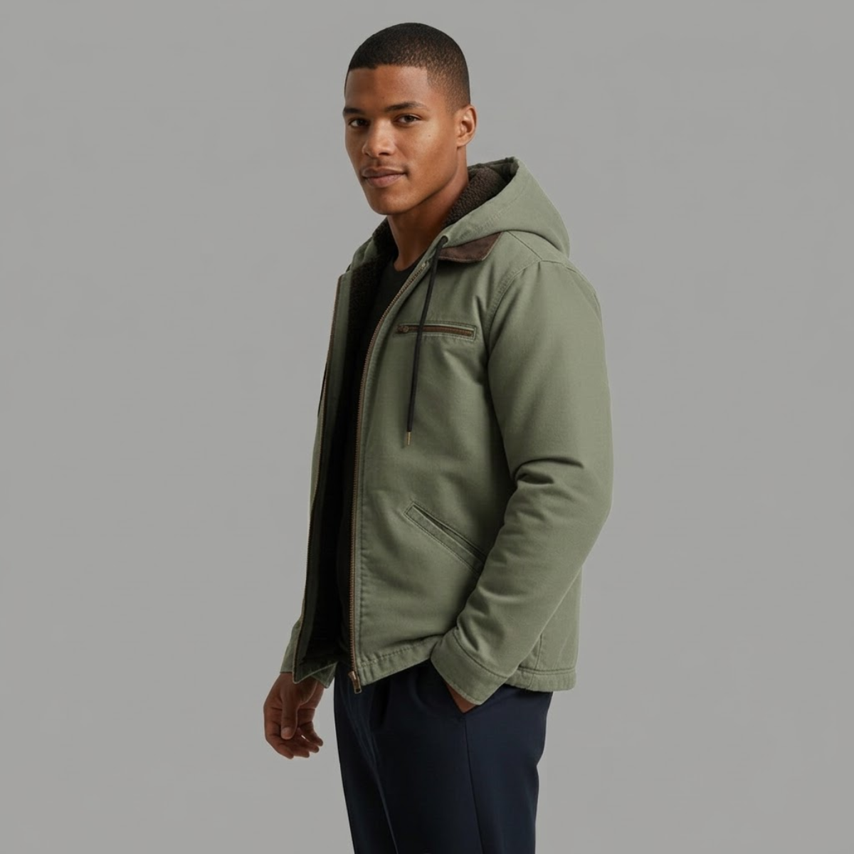 Men's Fleece Lined Hooded Winter Jacket – Full Zip Warm Outerwear