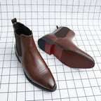 Men's Faux Leather Chelsea Boots – Slip-On Ankle Boots with Red Sole
