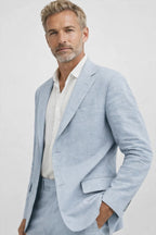 Men's Linen Blend Two-Piece Suit – Tailored Blazer & Trousers