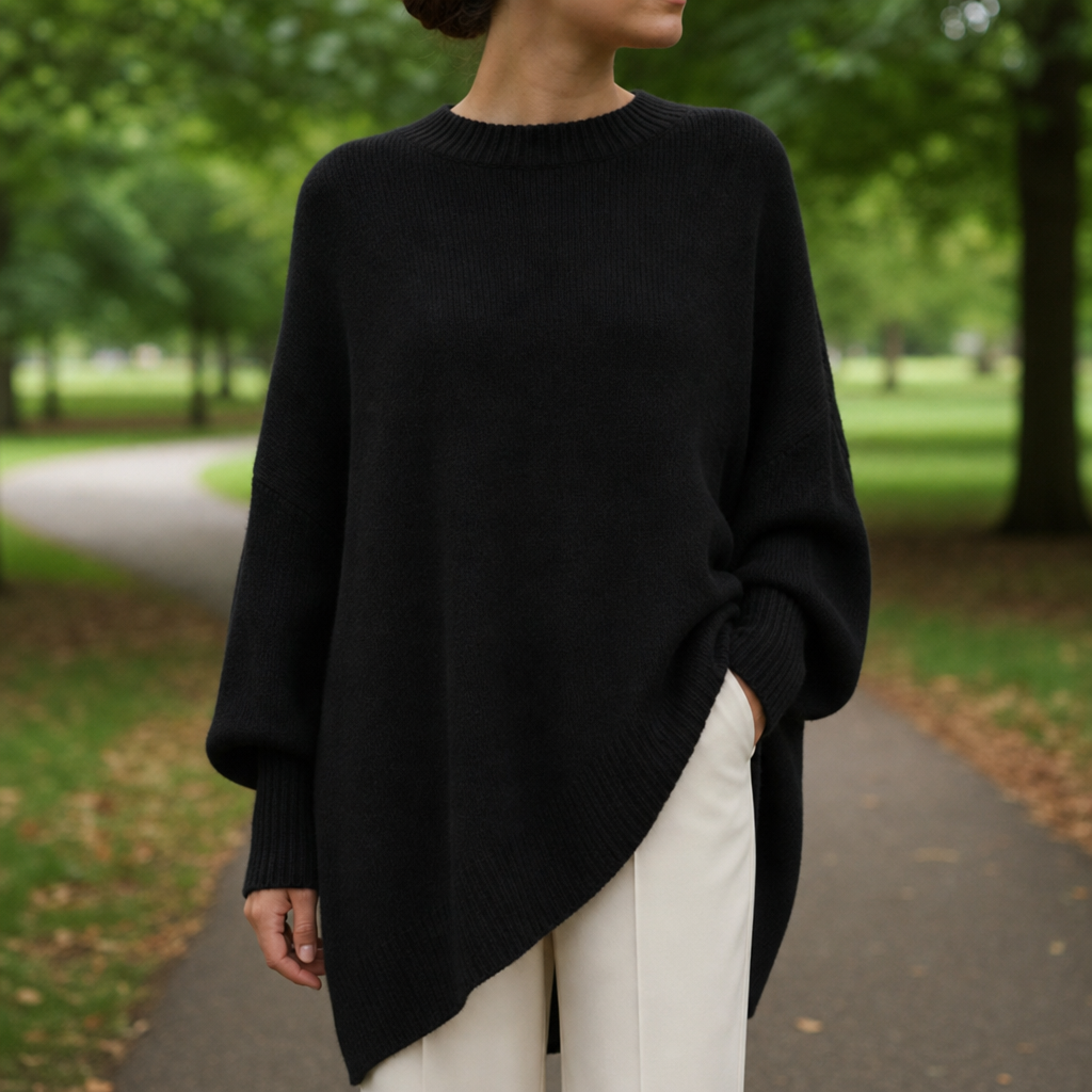 Women's Oversized Poncho Sweater – Asymmetric Relaxed Knit Pullover