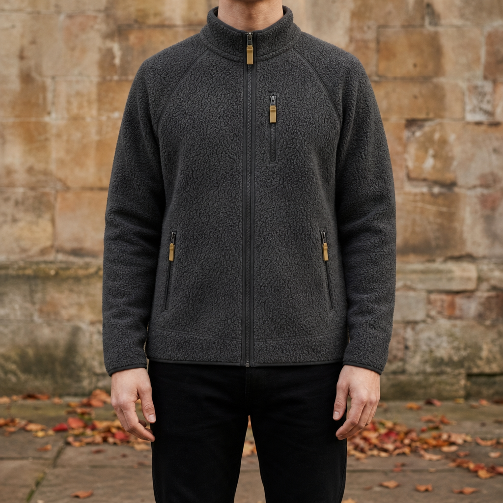 Men's Sherpa Fleece Jacket – Stand Collar Full-Zip Teddy Jacket