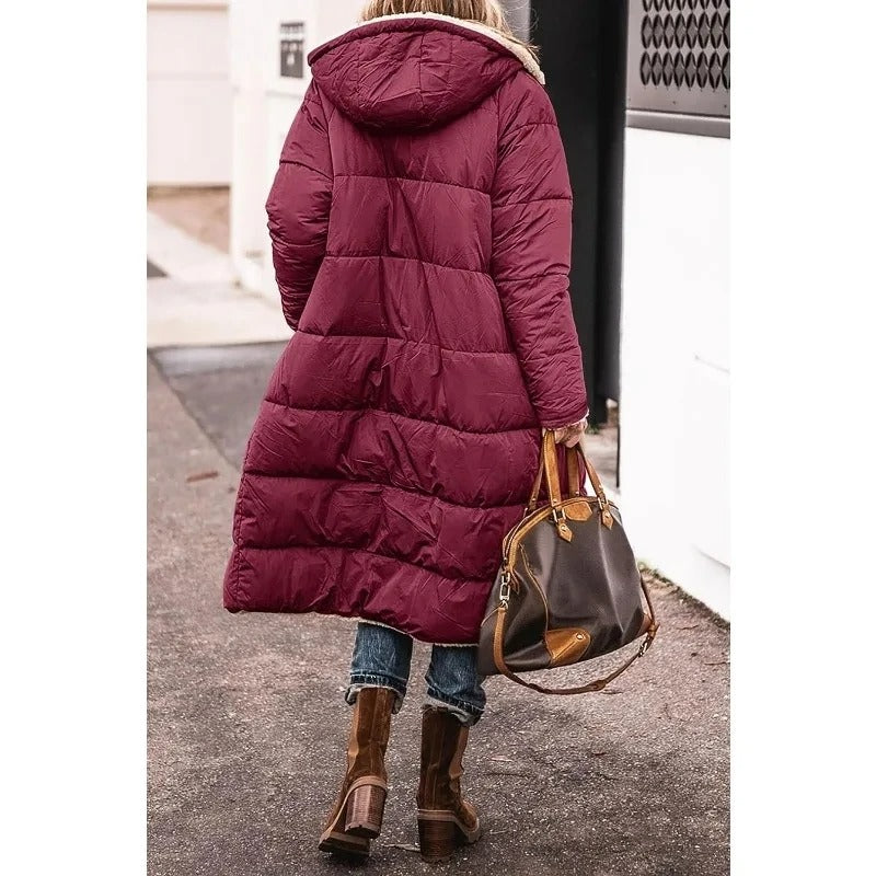 Women's Longline Quilted Puffer Coat – Sherpa Lined Winter Jacket