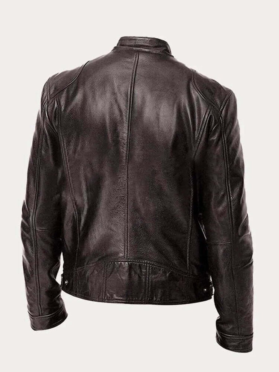 Marcus | Men Stand Collar Faux Leather Moto Jacket